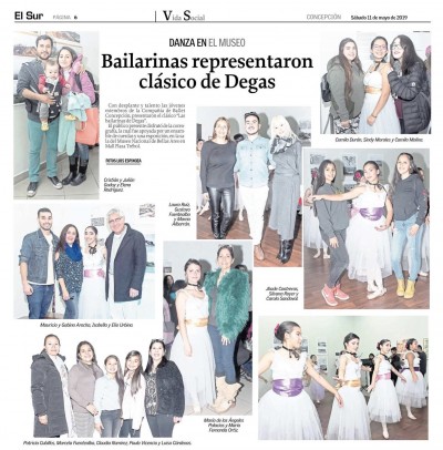 Publicación en el diario El Sur sobre el evento de la Compañía de Ballet de Concepción
